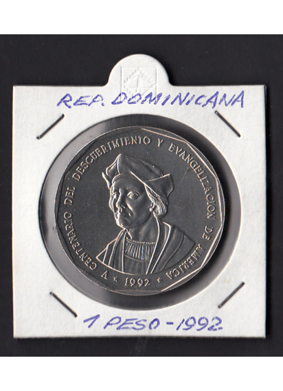 1992 - 1 peso Repubblica Dominicana 5 Cent. Cristoforo Colombo scoperta America